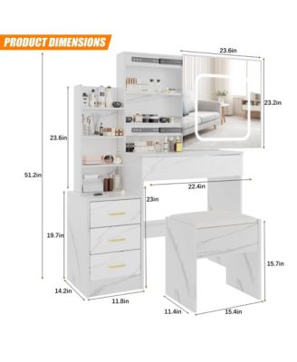 Vanity Desk with Sliding Mirror and Lights