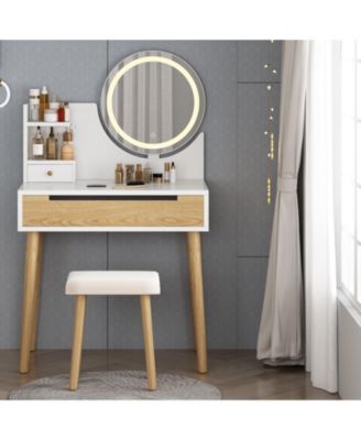 Vanity Desk with Stool - Makeup Table with Touch Light Mirror