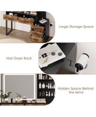 Vanity Desk, Makeup Vanity with Adjustable LED Lighted Sliding Mirror, Charging Station