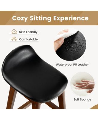 Set of 4 Upholstered PU Leather Barstools 27.5'' Wooden Dining Chairs Black & Brown