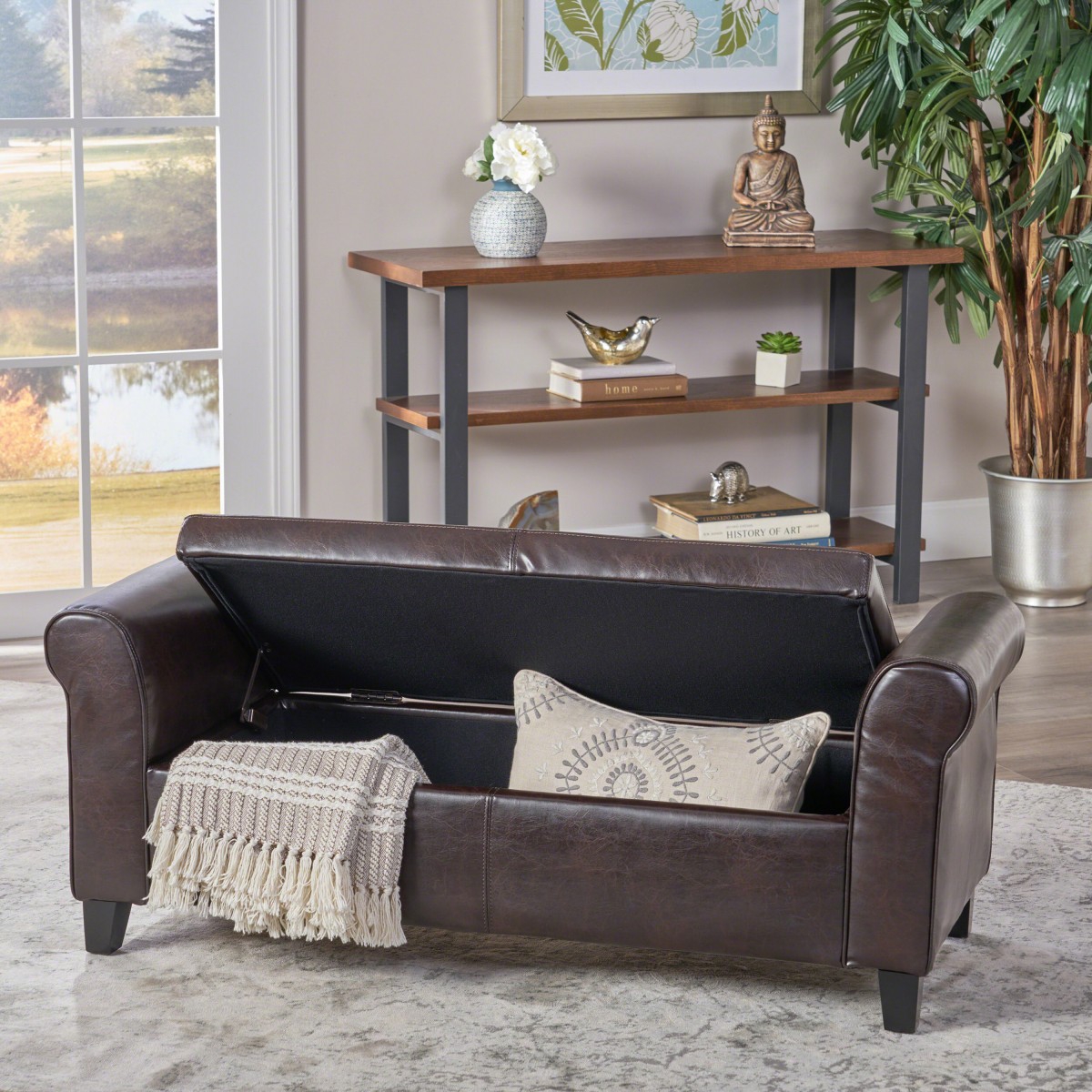 The Pop Home Armed Storage Bench,Upholstered Ottoman for Bedroom,Living Room, or Entryway-The Pop Home