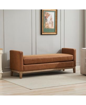 66" Upholstered Bench Daybed Ottoman with Wood Legs for Bedroom, Living Room, Entryway-The Pop Home