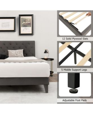Queen Size Upholstered Platform Bed with Tufted Headboard-Queen Size
