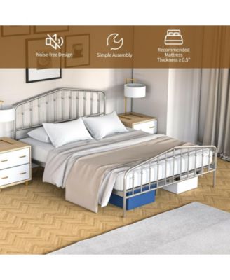 Queen Size Metal Bed Frame Platform Headboard and Footboard with Storage