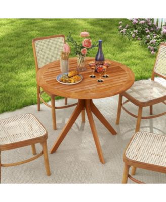 35.5 Inch Patio Wood Dining Table with Slatted Tabletop and Curved Legs