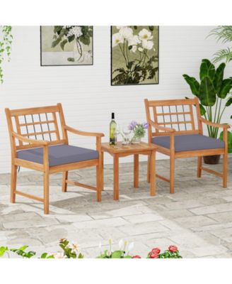 3 Piece Wood Patio Furniture Set with Seat Cushions and Acacia Wood Frame