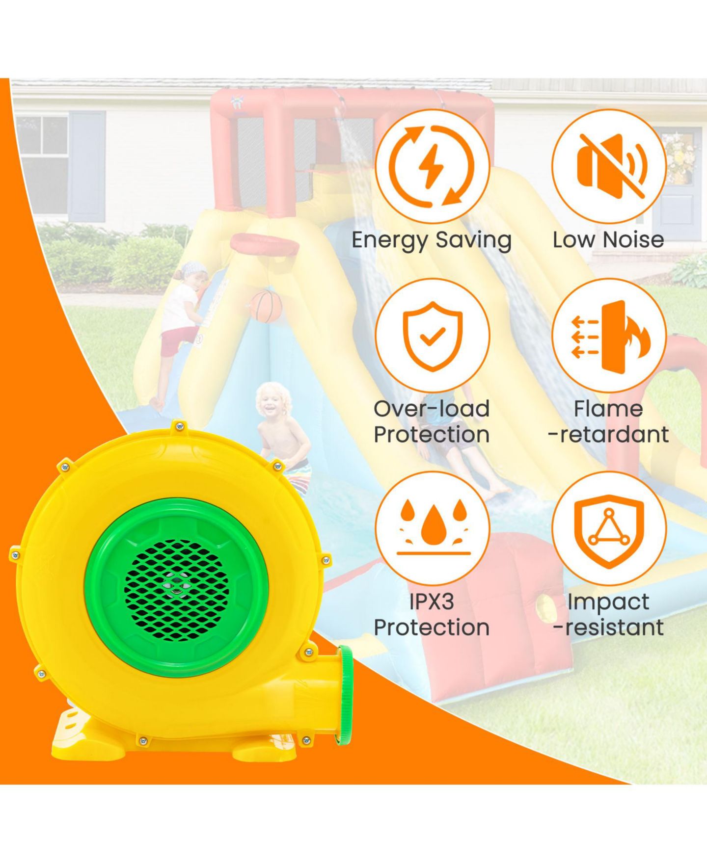 Детская игрушка GOUUN 680W Portable Air Blower with Handle and Ground Stakes, Ages 3-10, цвет: Жёлтый — фото 7