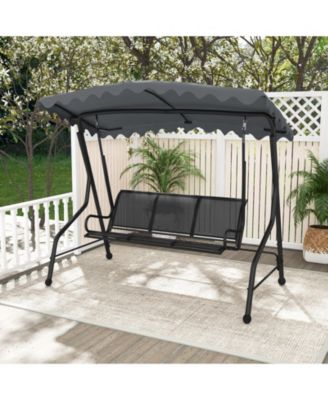 3-Seat Outdoor Porch Canopy Swing with Adjustable Shading