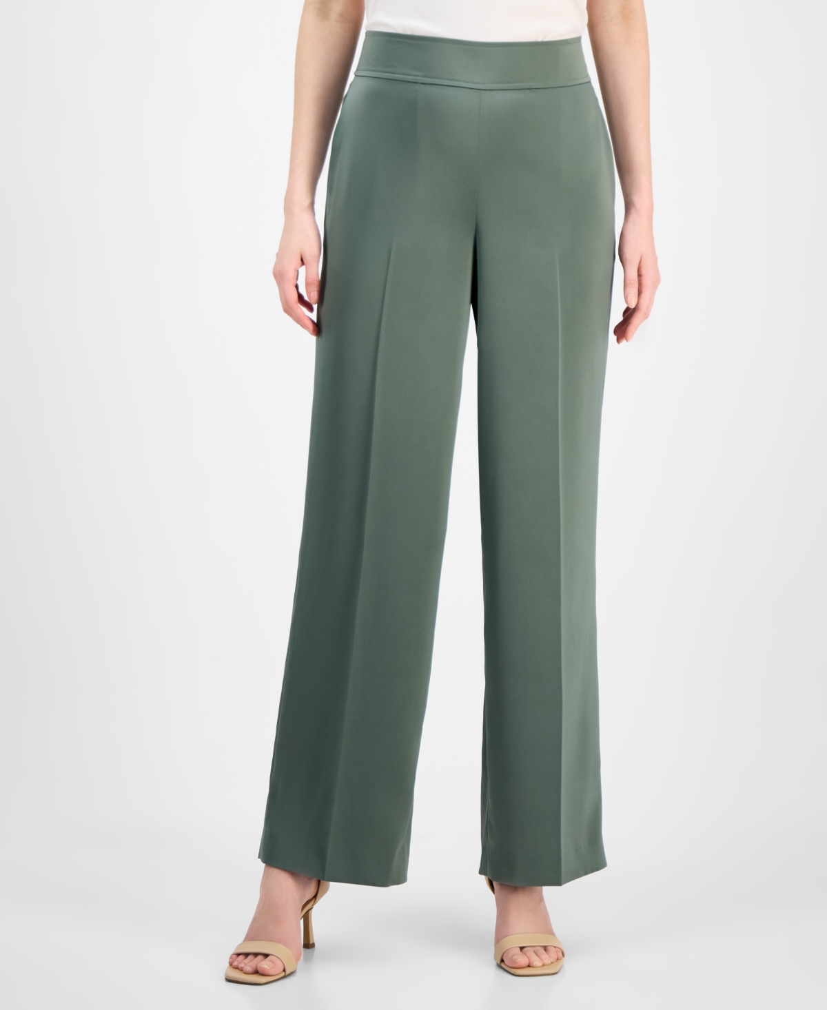 Anne Klein Pull-on Wide Leg Pants In Eucalyptus