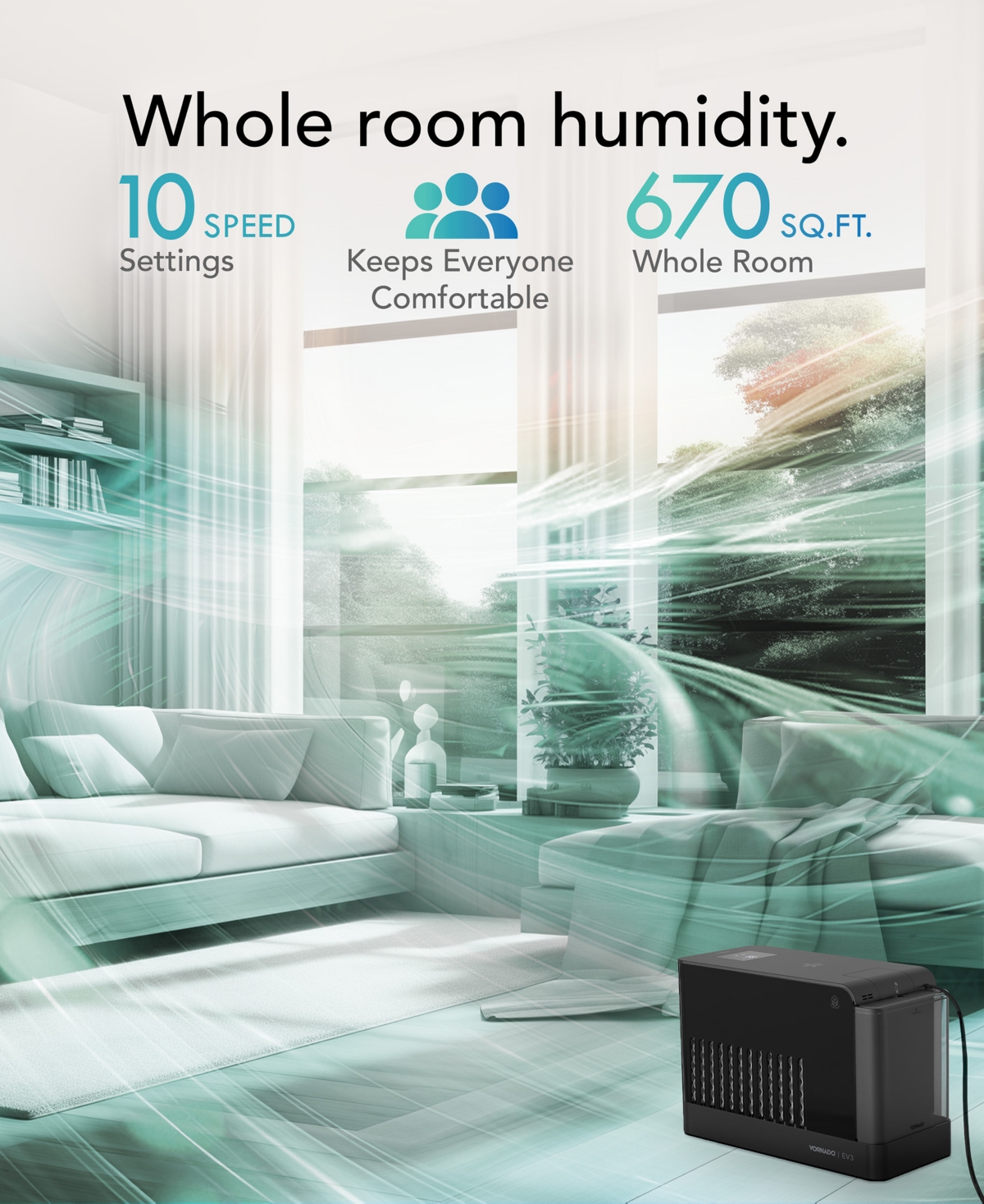 Vornado 11" Ev3 Evaporative Whole Room Humidifier In Black