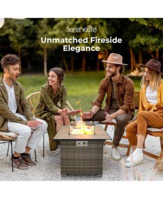 40,000 BTU Wicker Propane Gas Fire Pit Table with Tempered Glass Wind Guard