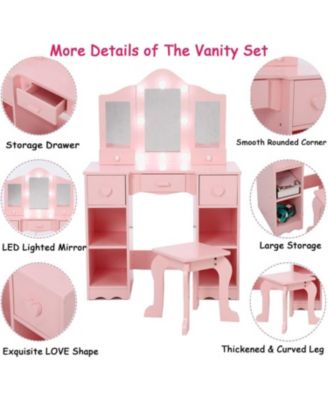 Kids Vanity Set, Princess Makeup Table and Chair with Vanity Table