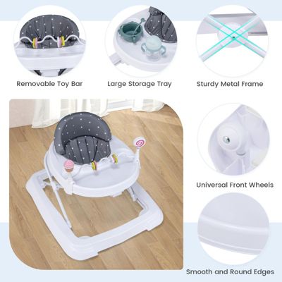 Foldable Baby Activity Walker with Adjustable Height and Detachable Seat Cushion
