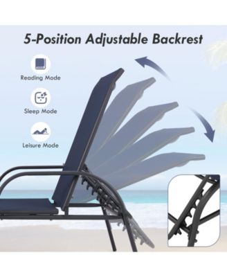 2 Pcs Outdoor Patio Lounge Chair Chaise Fabric with Adjustable Reclining Armrest