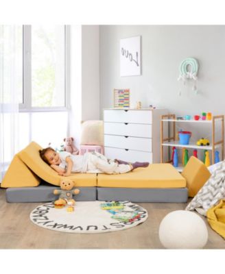 4 Pieces Convertible Kids Couch Set with 2 Folding Mats