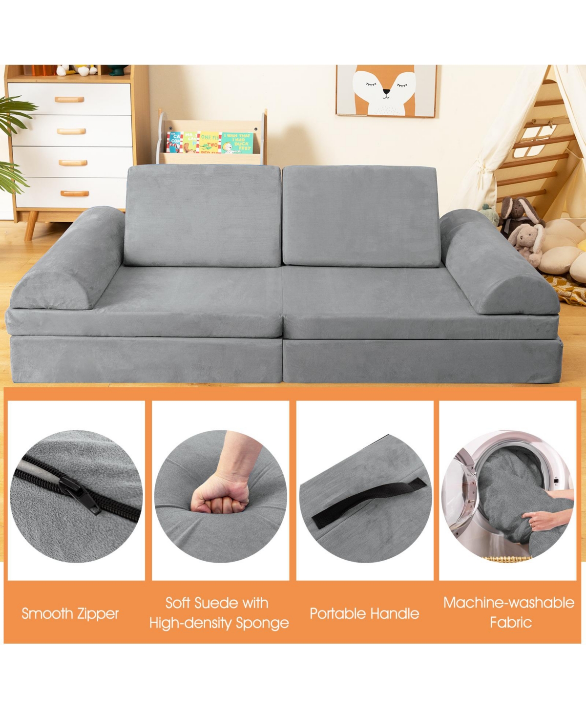 Gouun 6 Pieces Convertible Kids Sofa Playset with Zipper