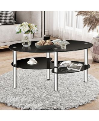Tempered Glass Oval Side Table