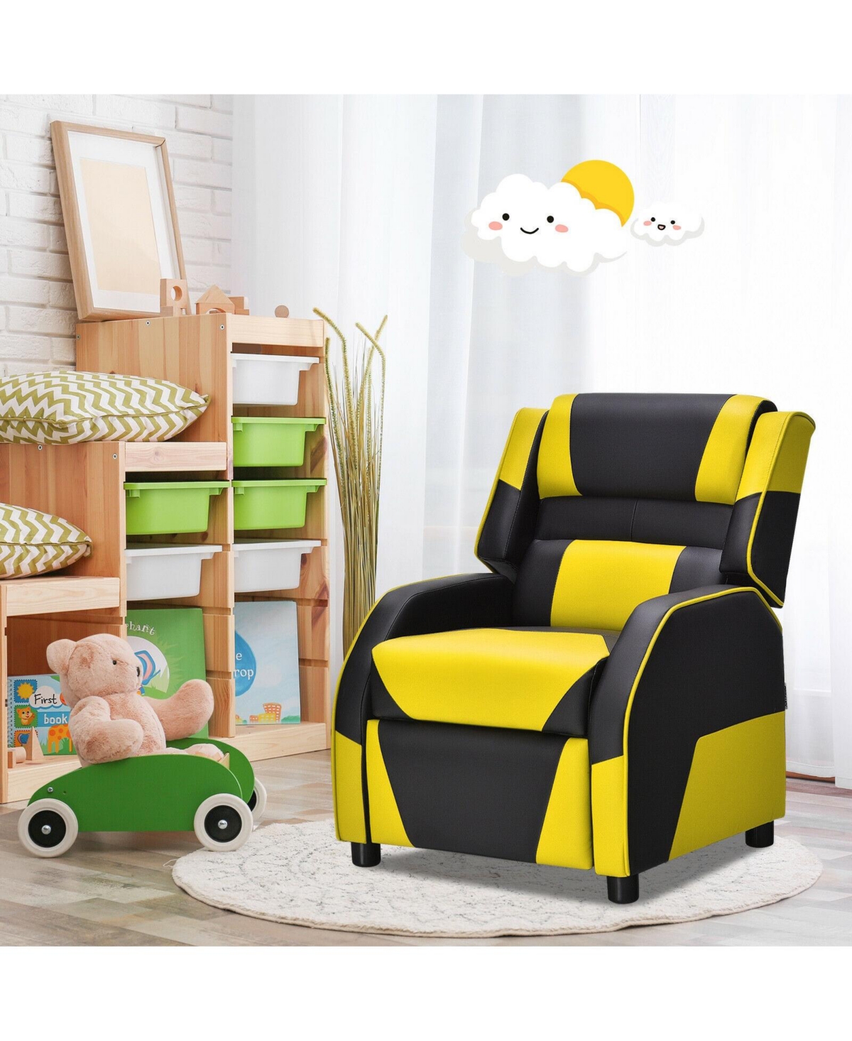 Gouun Kids Youth Pu Leather Gaming Sofa Recliner with Headrest and Footrest