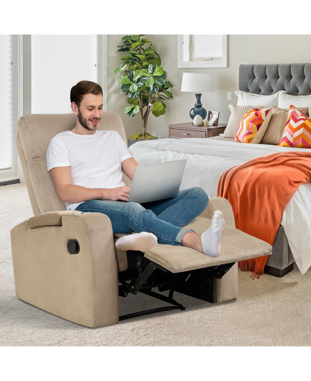 Gouun Recliner Chair Single Sofa Lounger with Arm Storage and Cup Holder for Living Room