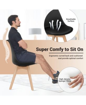 Set of 4 Dining Chairs Mid-Century Modern Shell PU Seat with Wooden Legs