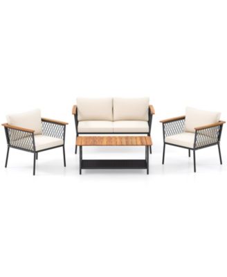 4 Piece Patio Rattan Furniture Set with 2-Tier Table