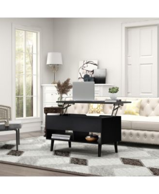 31.5 Inch Lift Top Table with Hidden Compartment and 2 Storage Shelves