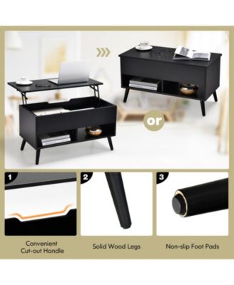 31.5 Inch Lift Top Table with Hidden Compartment and 2 Storage Shelves