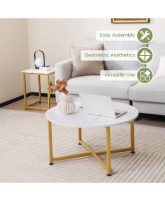 3-Piece Table Set Round Table and 2PCS Square End Tables