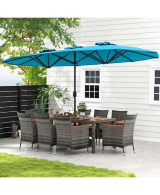10 Pieces Patio Wicker Dining Set with 15 Feet Double-Sided Patio Umbrella