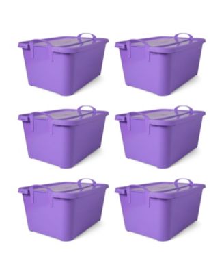 Purple Stackable Closet Organization Storage Box, 55 Quart (6 Pack)