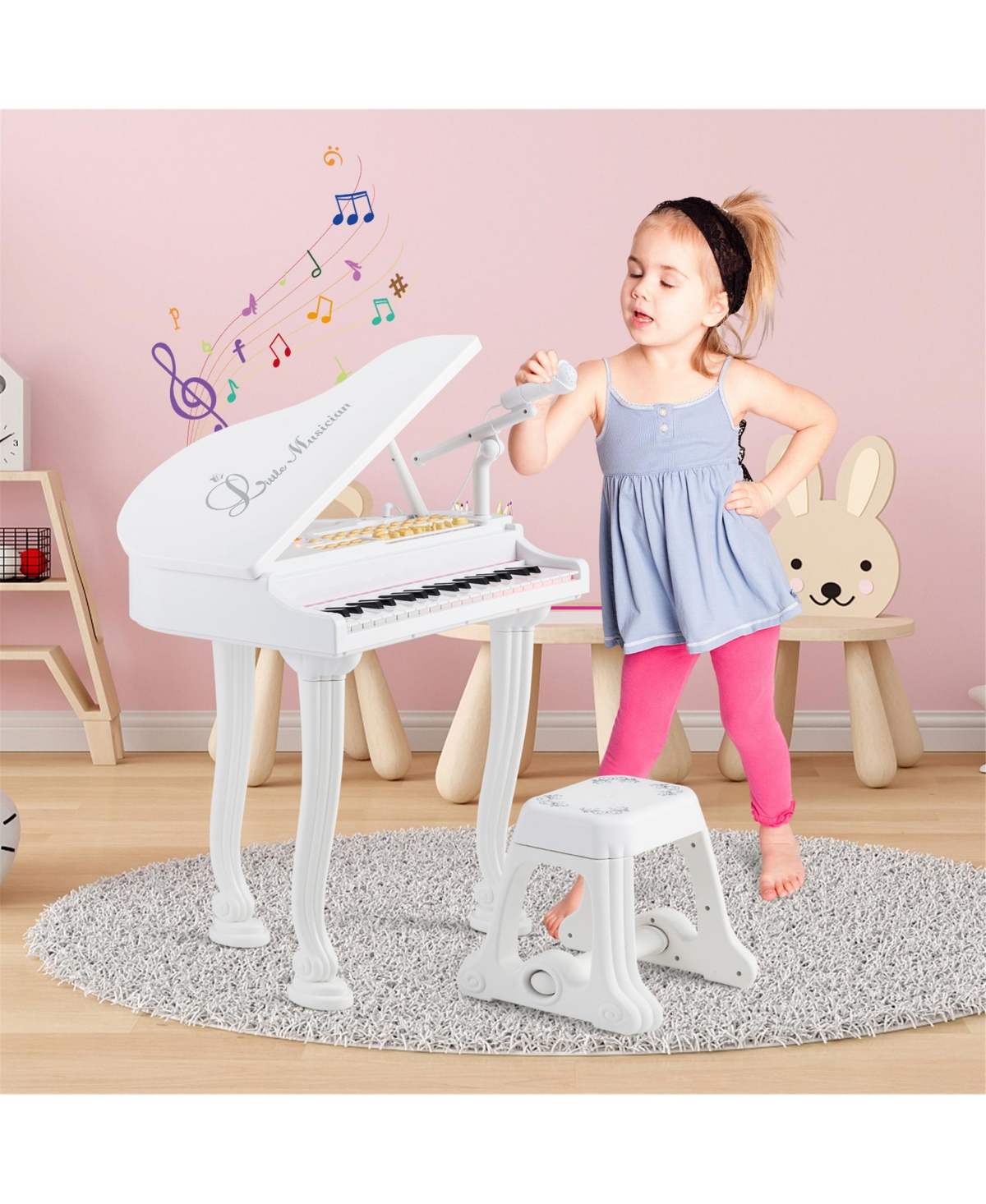 Gymax 37 Keys Kids Piano Keyboard Toy Toddler Musical Instrument w/ Stool & Microphone