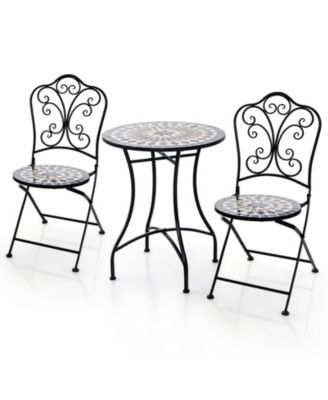 3 Piece Patio Bistro Set with Round Table and 2 Folding Chairs