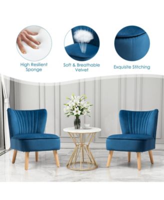 Modern Armless Velvet Accent Chair with Wood Legs