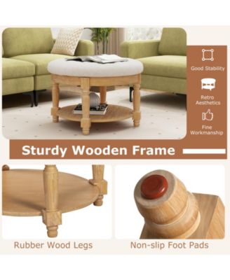 29 Inch Large Round Ottoman Table 2-Tier Upholstered Tufted Footrest Ottoman with Flip-up Top