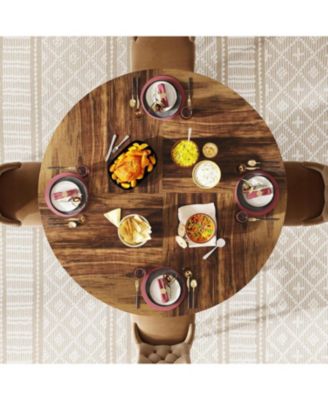 Dining Table, 47-Inch Round Wood and Metal, Seats 4–6 with Industrial Base, Space-Saving Design for Kitchen and Living Room