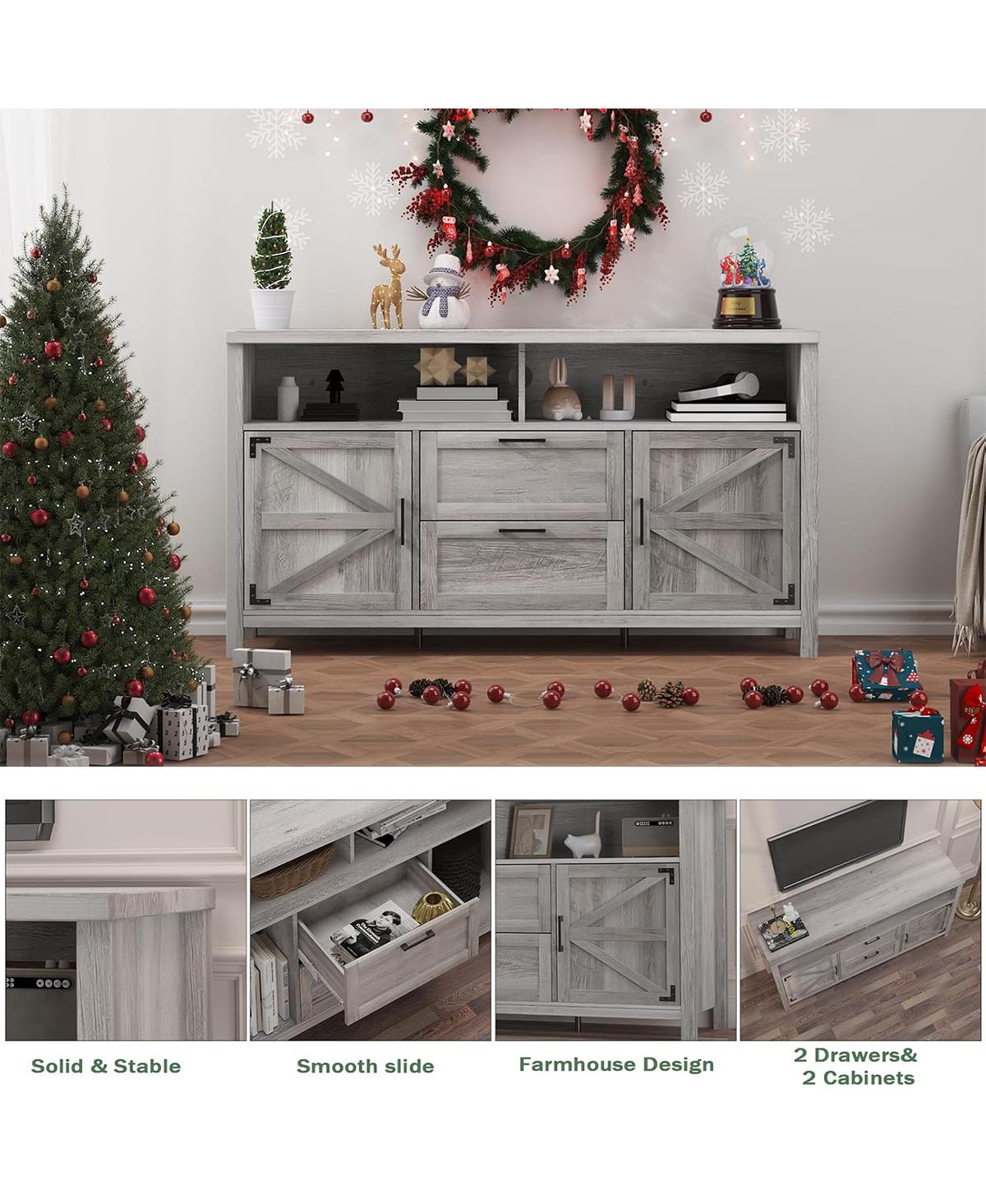gaomon Farmhouse Tv Stand For Inch, Barn Door Modern Entertainment Center,Wood Tv Media Console Storage Cabinet For Living Room,Kitchen, Dining Roo