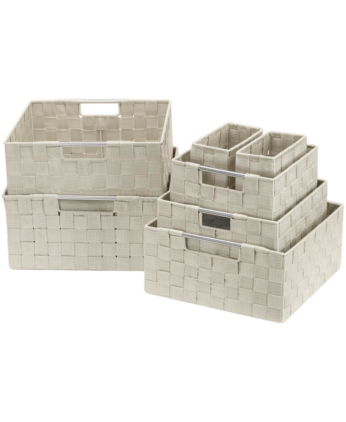 7-Piece Double Woven Basket Bin Set - Beige