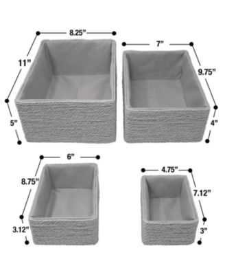 Storage Baskets 4-Piece Set - Stackable Woven Basket Paper Rope Bin Boxes for Makeup, Office Supplies, Bedroom, Closet