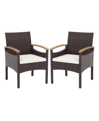 Patio Dining Chairs Set of 4 with Acacia Wood Armrest and Heavy Duty Metal Frame-4 Pieces