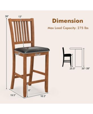 2-Piece Bar Chair Set Counter Height Bar Stool with Backrest