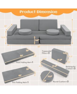 10-Piece Kids Play Couch Sofa with Portable Handle