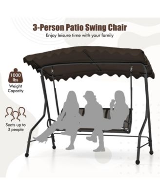 3-Seat Outdoor Porch Canopy Swing with Adjustable Shading
