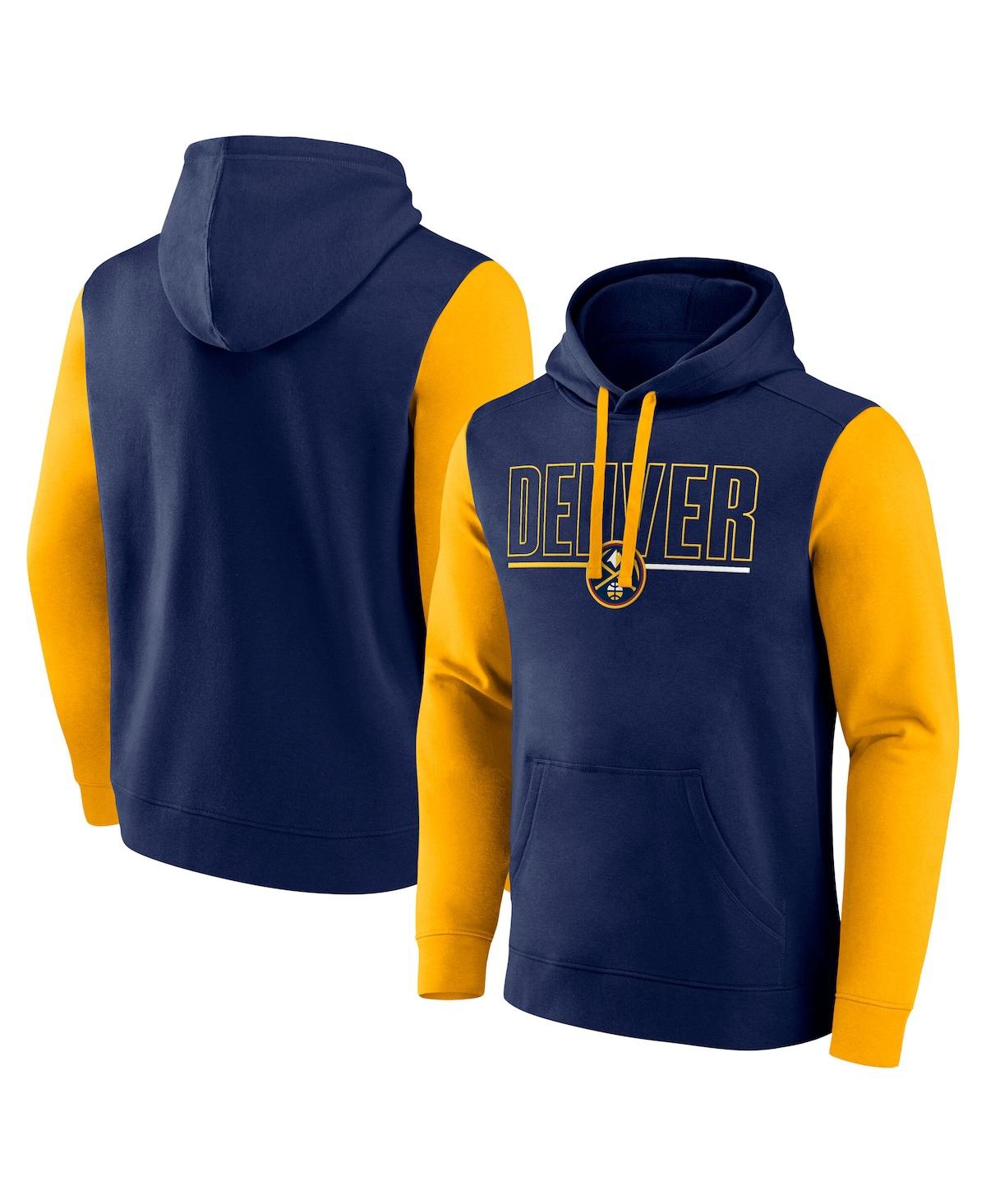 Men's Navy Denver Nuggets Outline Colorblock Pullover Hoodie - Navy