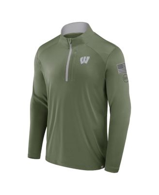 Men's Olive Wisconsin Badgers OHT Military Appreciation&nbsp;Defender Quarter-Zip Jacket