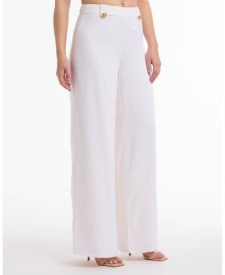 Women's High Waist Wide Leg Pant with Button Tab Detail