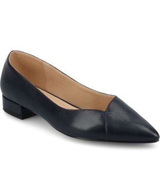 Journee Womens Carmin Medium and Wide Width Slip On Low Block Heel Pointed Toe Dress Flats