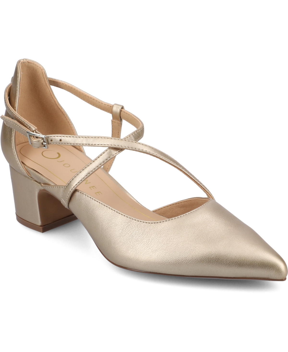 Shop Journee Collection Women's Galvinn Crisscross Pointed Toe Pumps In Champagne