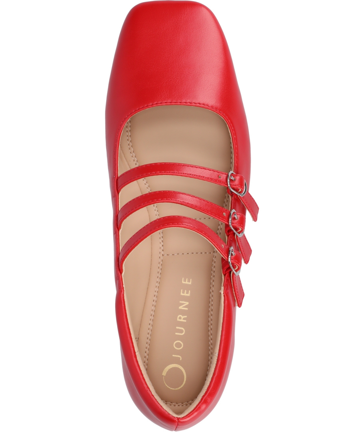 Journee Collection Women's Darlin Multi Strap Mary Jane Square Toe Flats In Red