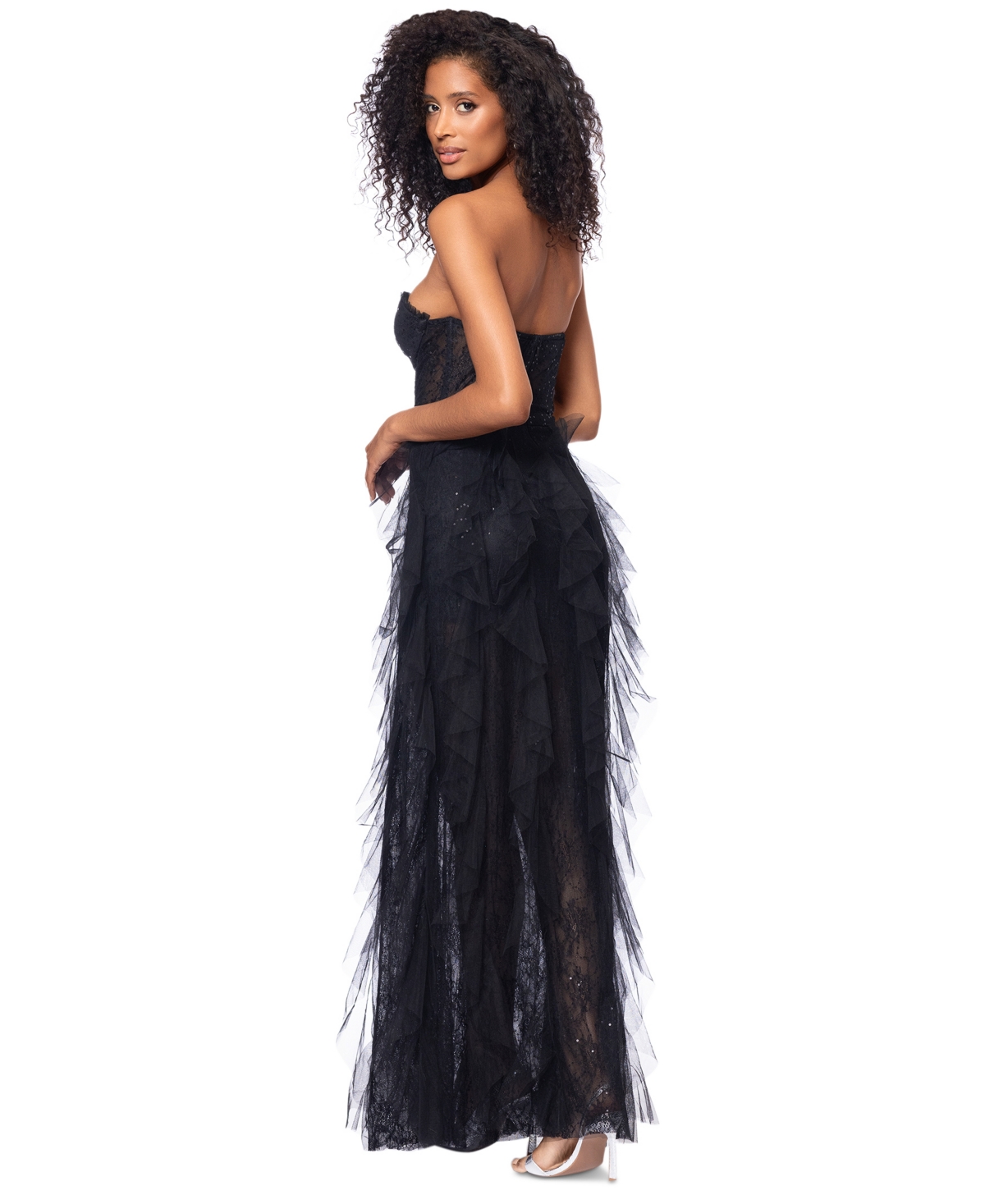Betsy & Adam Women's Sleeveless Lace Corset Gown In Black