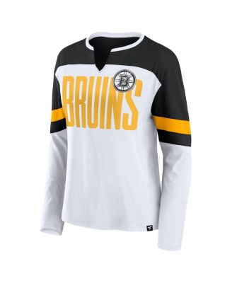 Women's White Boston Bruins Frozen Long Sleeve Notch Neck T-Shirt